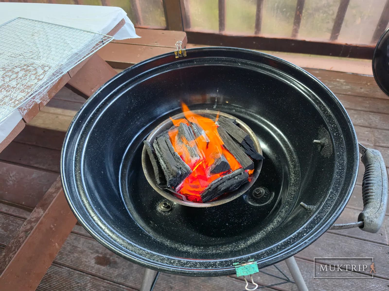 Charcoal burning red in the barbecue brazier