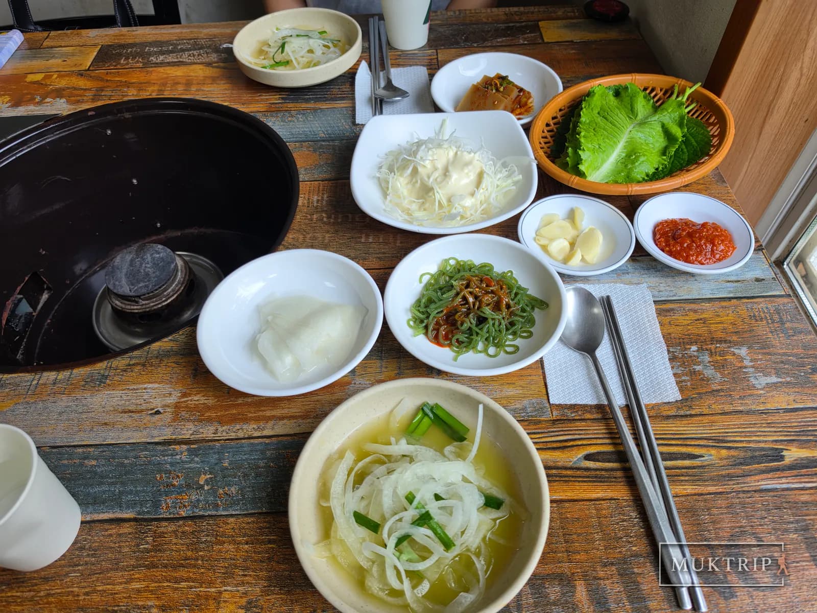 Side dishes served with the dakgalbi table setting