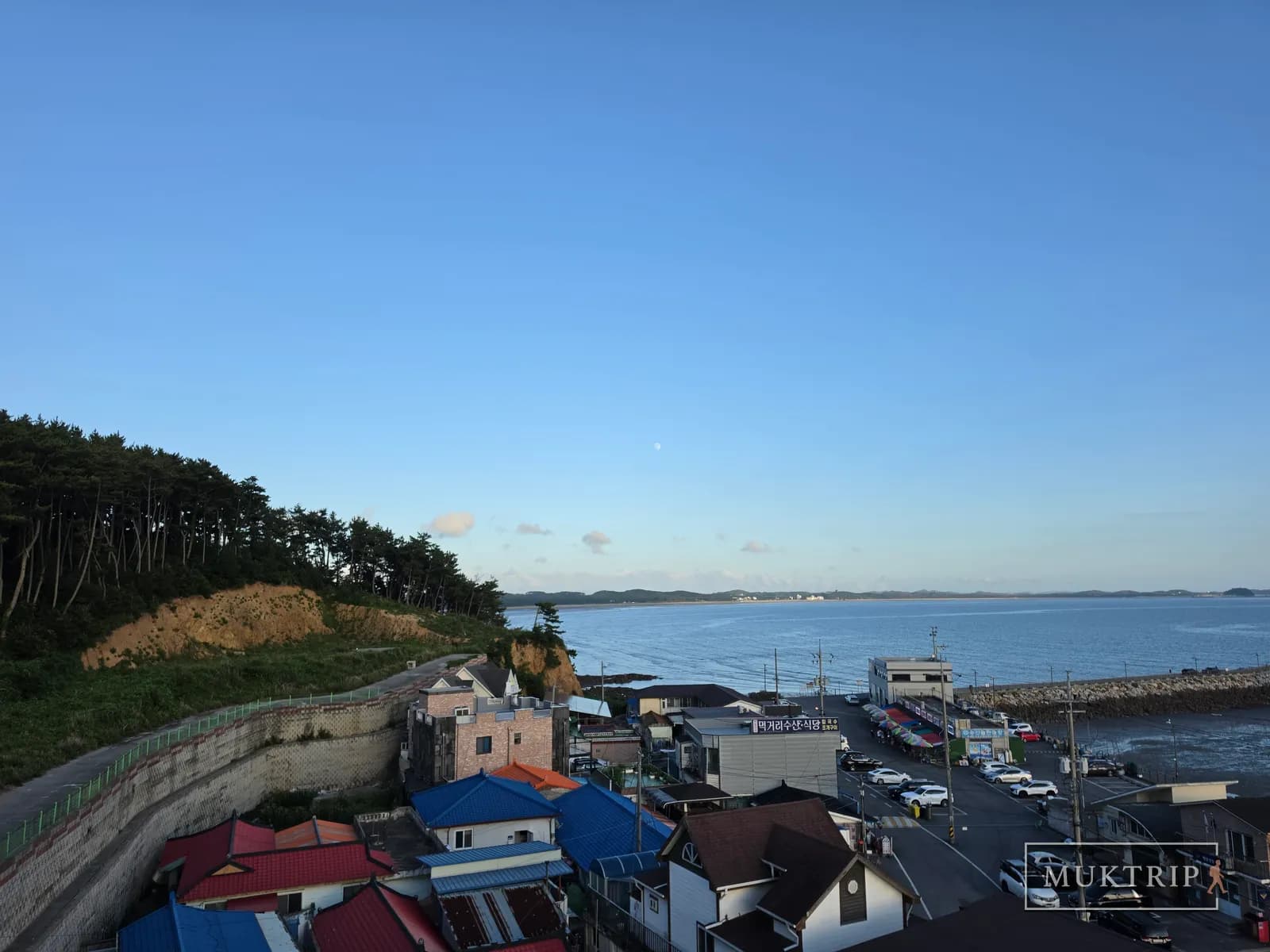 モングルモングル ペンションから眺めた海岸の松林とモンサンポの村