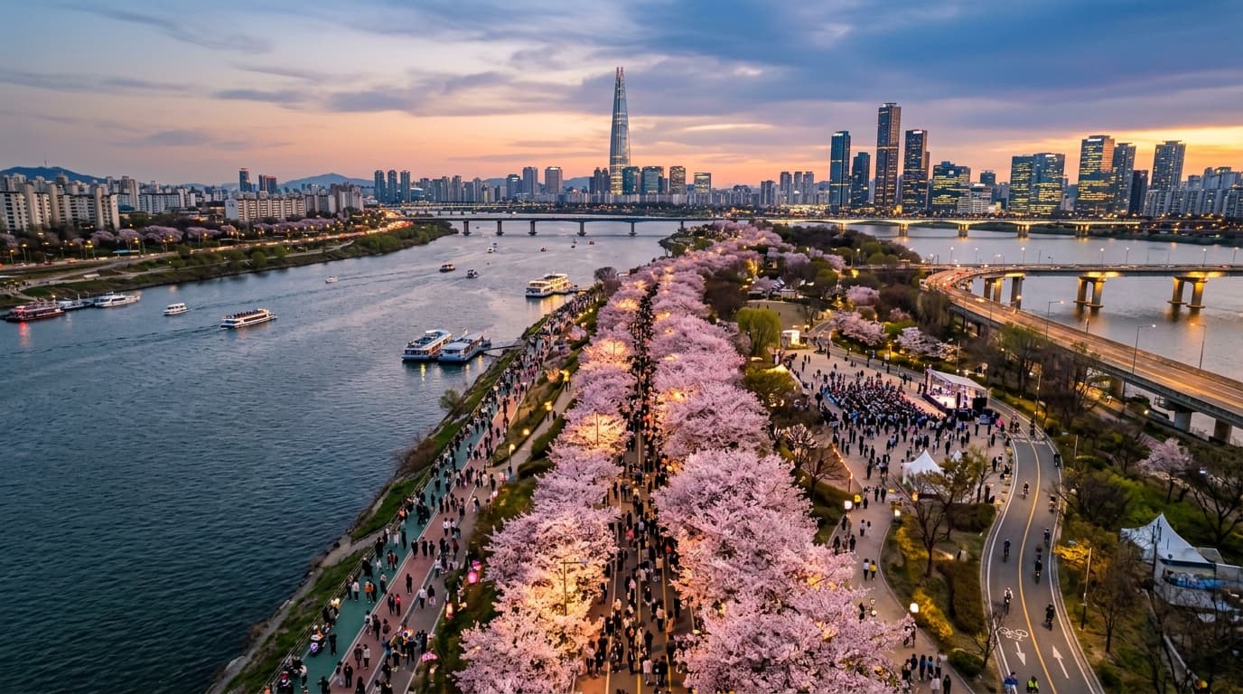 여의도 봄꽃축제 2026: 야간 카페존과 벚꽃 세일 페스타로 달아오른 서울 한강 봄나들이