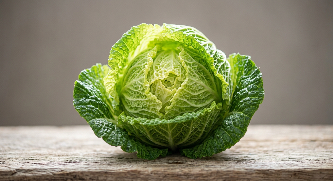봄동 배추 근접 촬영 — 물방울이 맺힌 연초록 주름진 잎