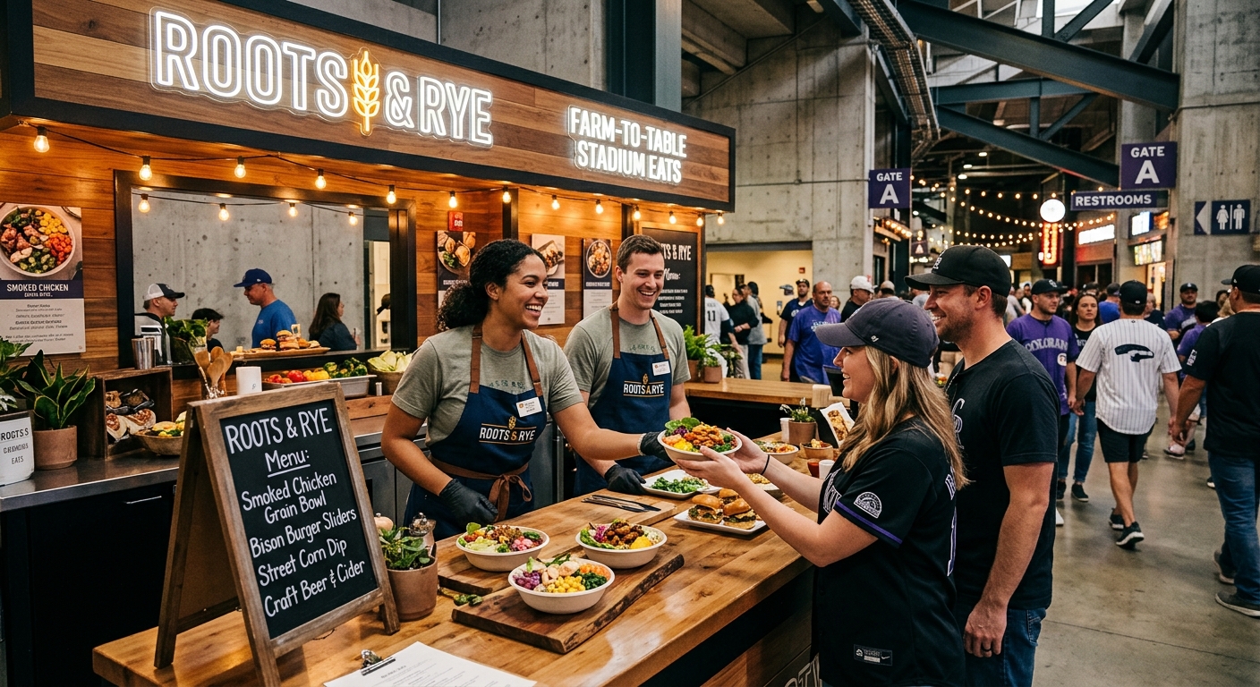 スタジアムのコンコースに出店した地元レストランのブランドポップアップブース