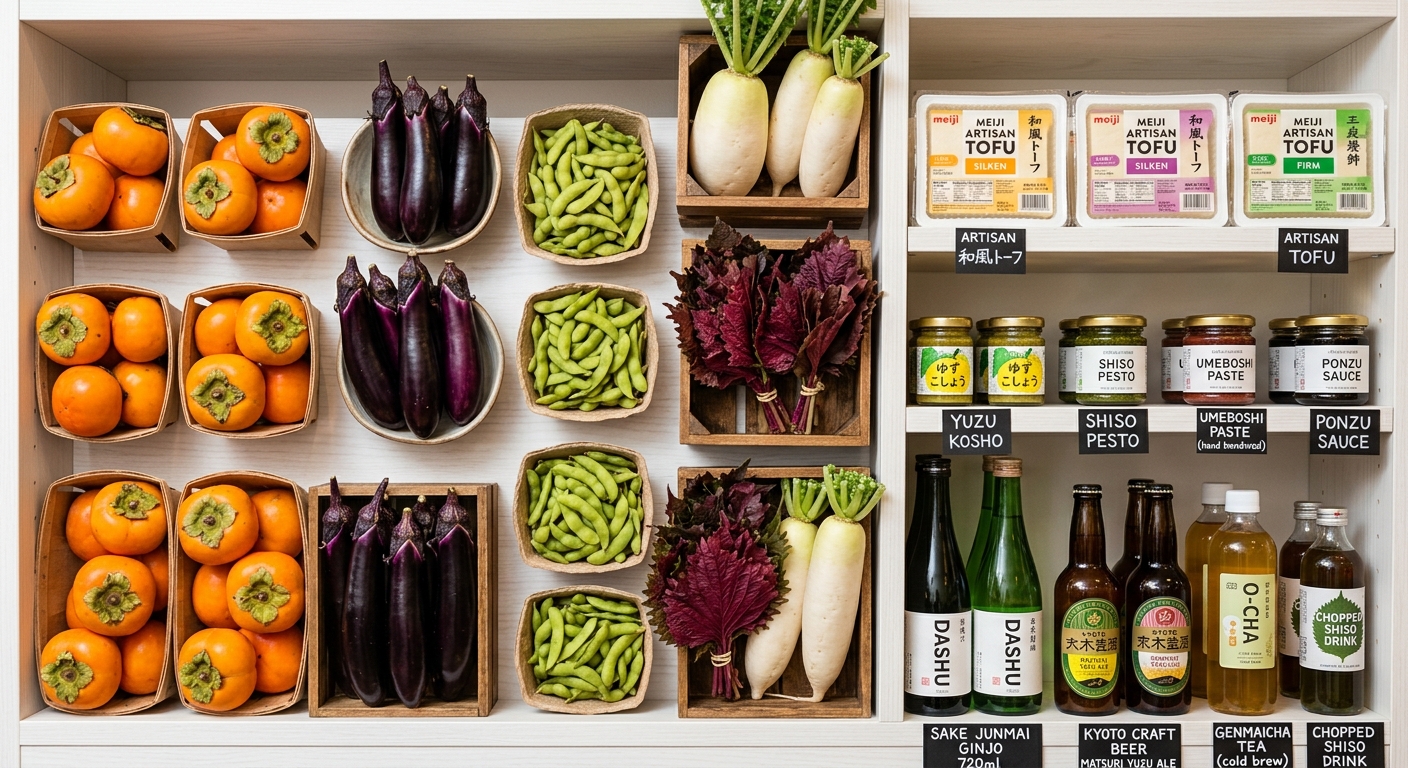 BASEGATE内の新スーパーマーケットに並ぶカラフルな青果と特選食材