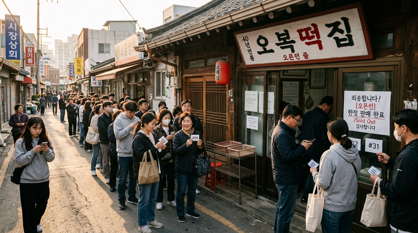 チャンオクトッ店舗前、早朝の開店待ち行列の様子