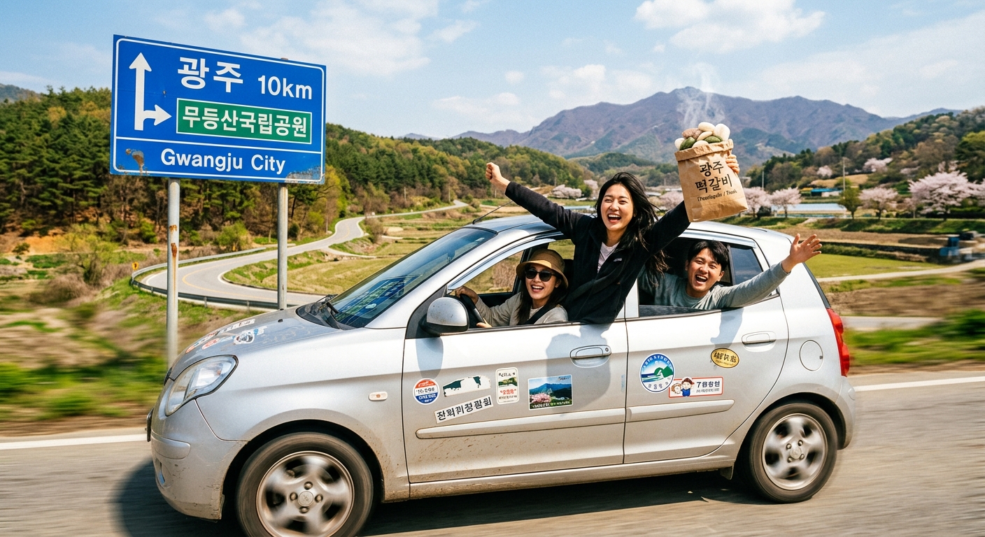 トッ巡礼のために光州に到着した友人たちのロードトリップシーン