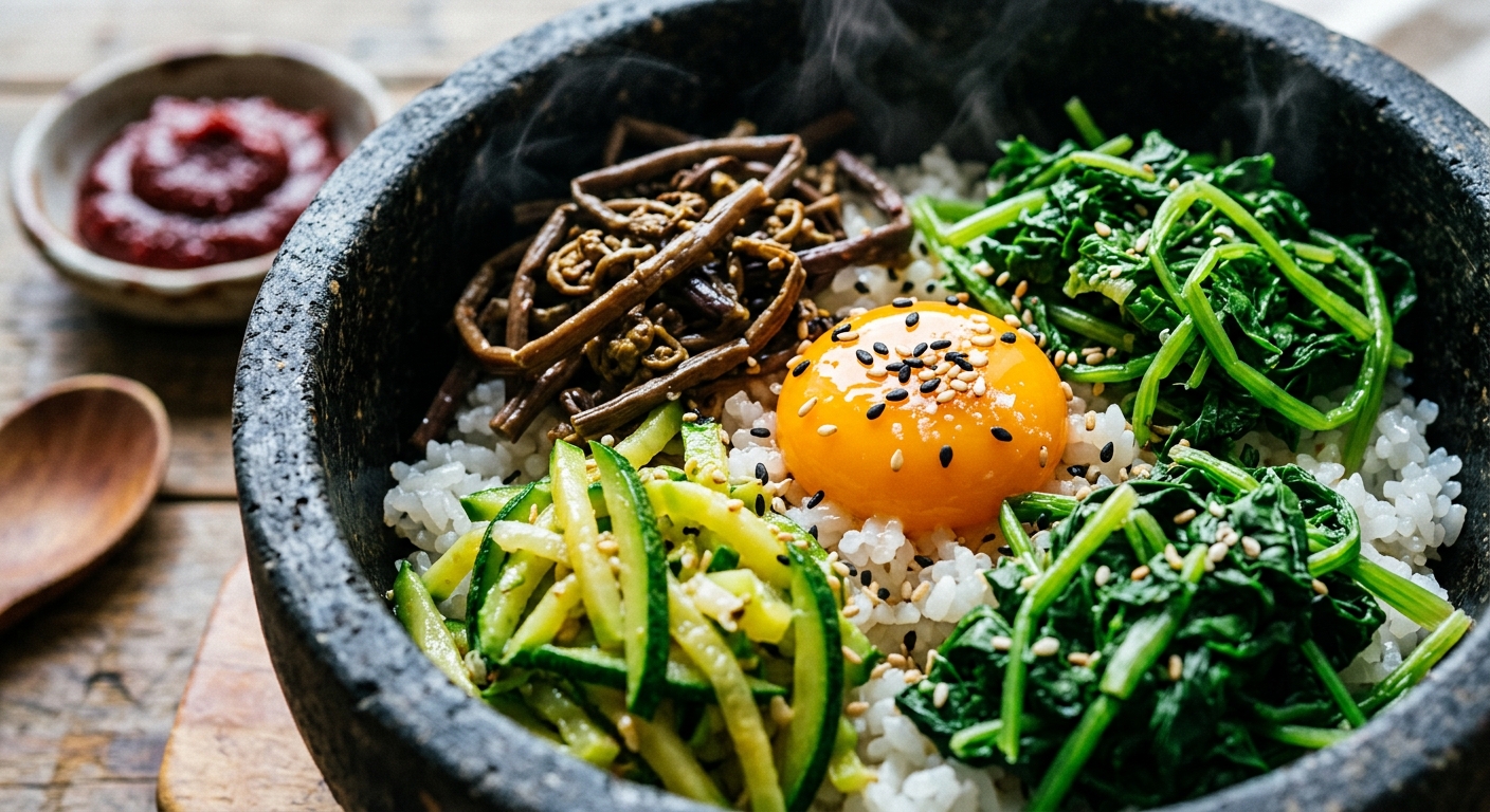 돌솥 산나물 비빔밥 클로즈업