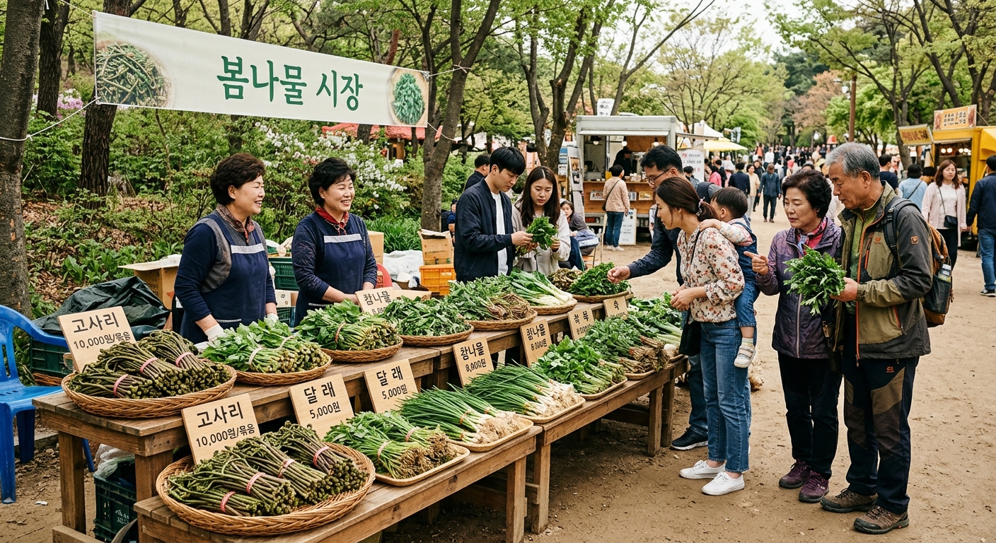 산나물 직거래 장터를 둘러보는 방문객들