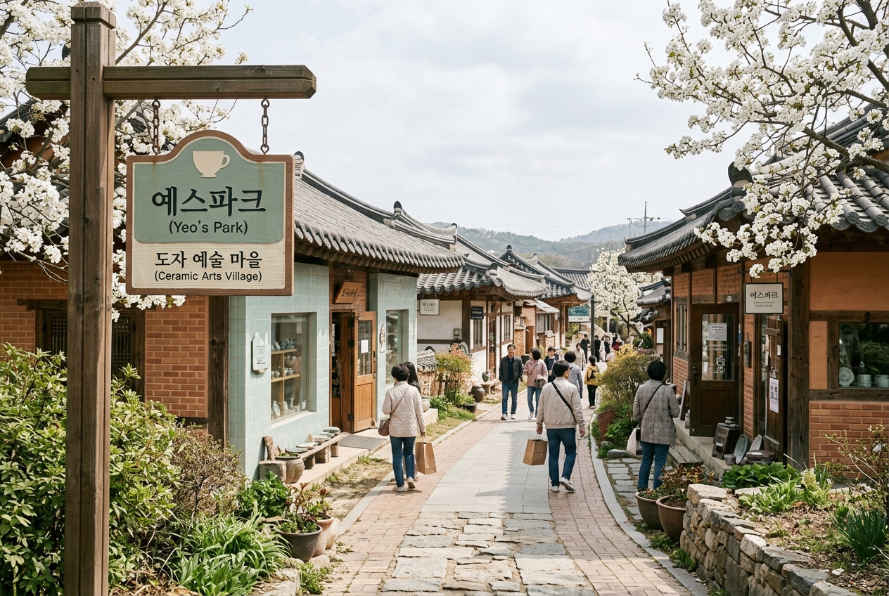 Entrance of Icheon Ceramic Art Village (Yes Park) on a spring day