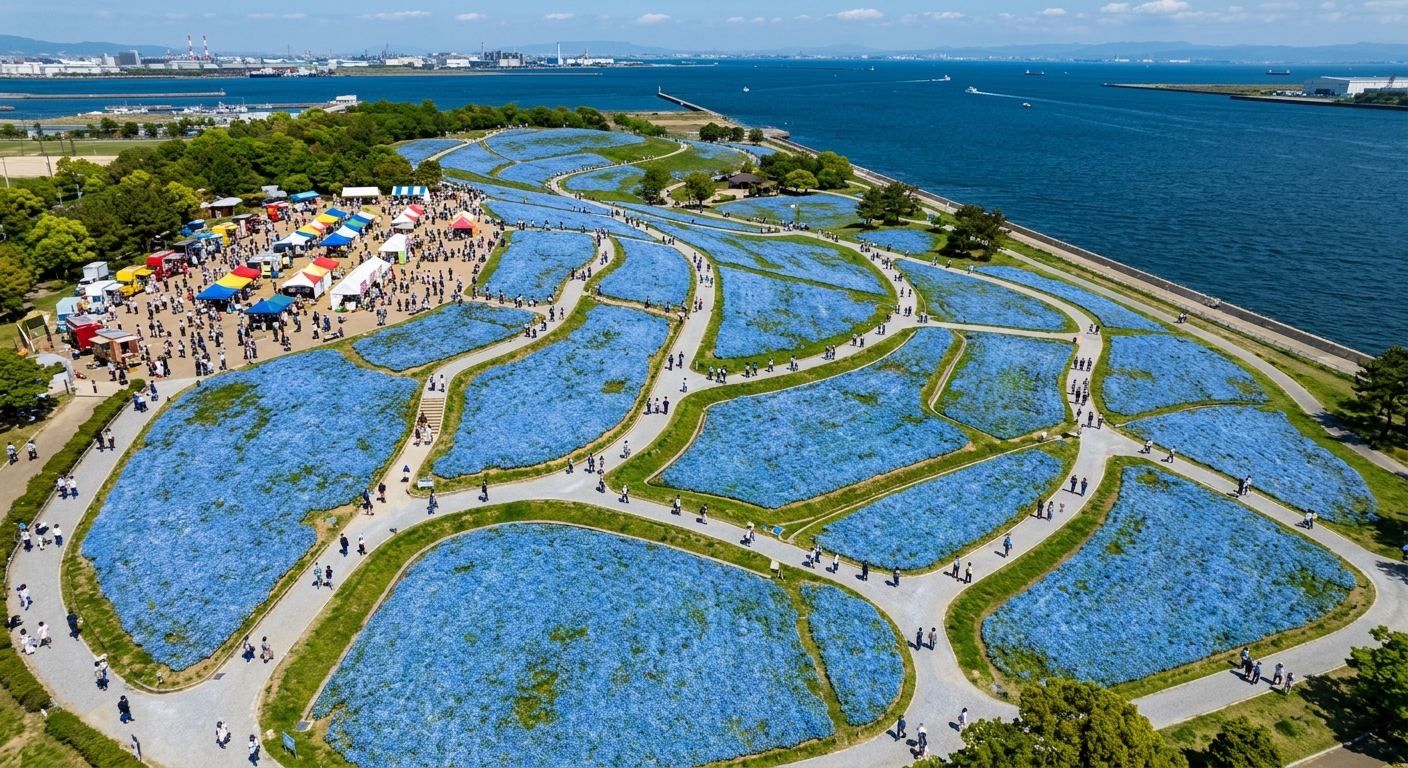 마이시마 파크 항공 드론 촬영, 네모필라 꽃밭과 푸드 페스티벌 구역
