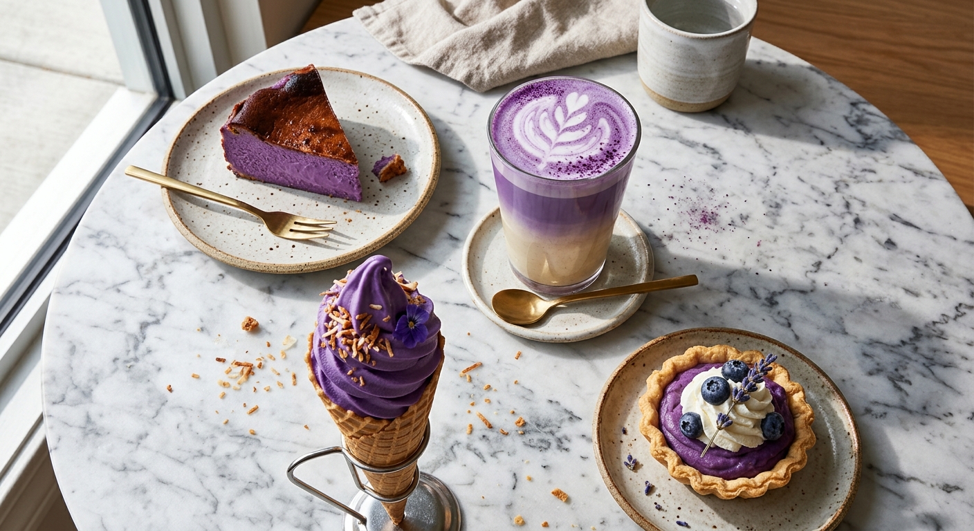 さまざまなウベスイーツのコレクション