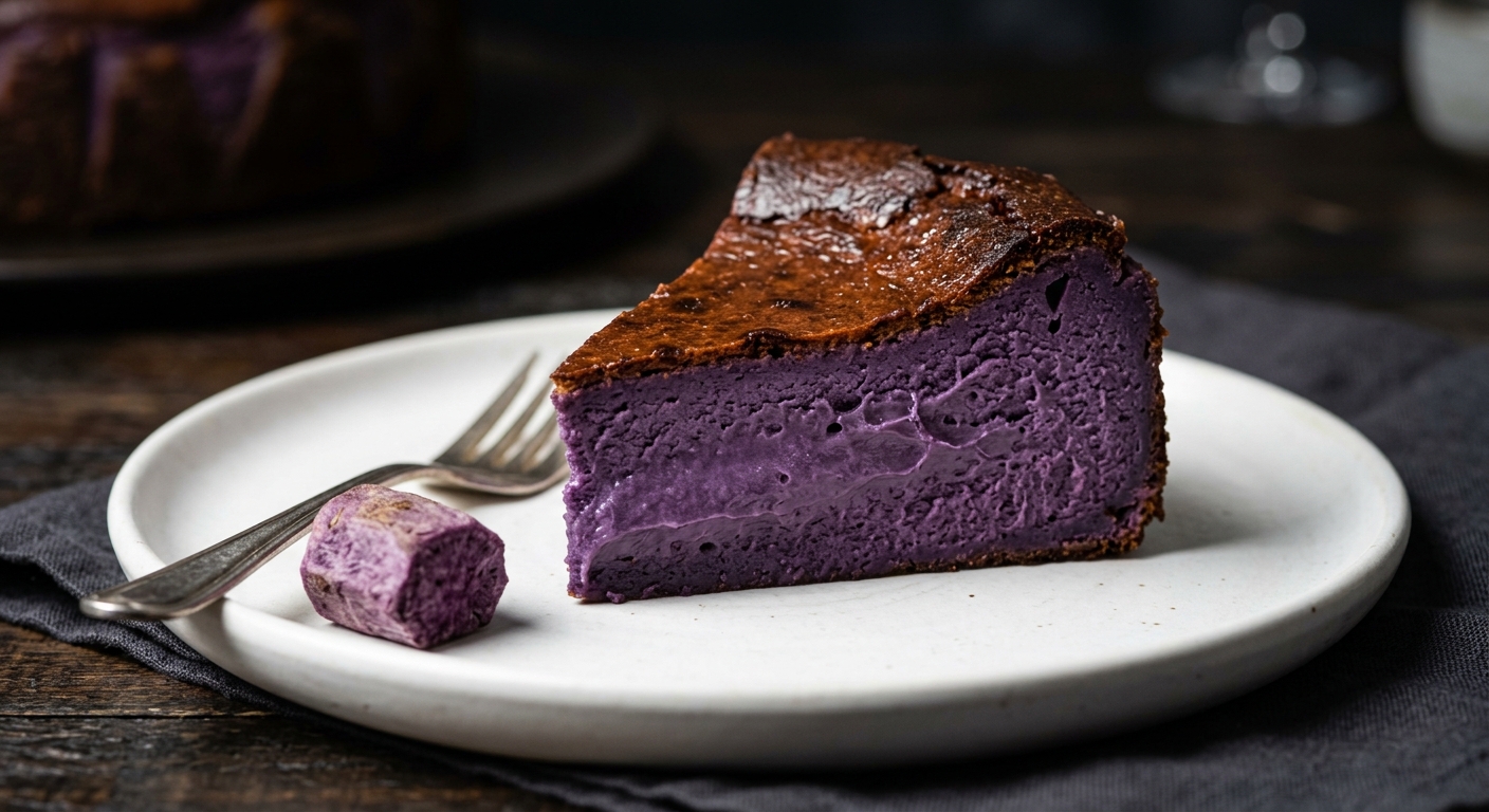 ウベ・バスク・チーズケーキの断面