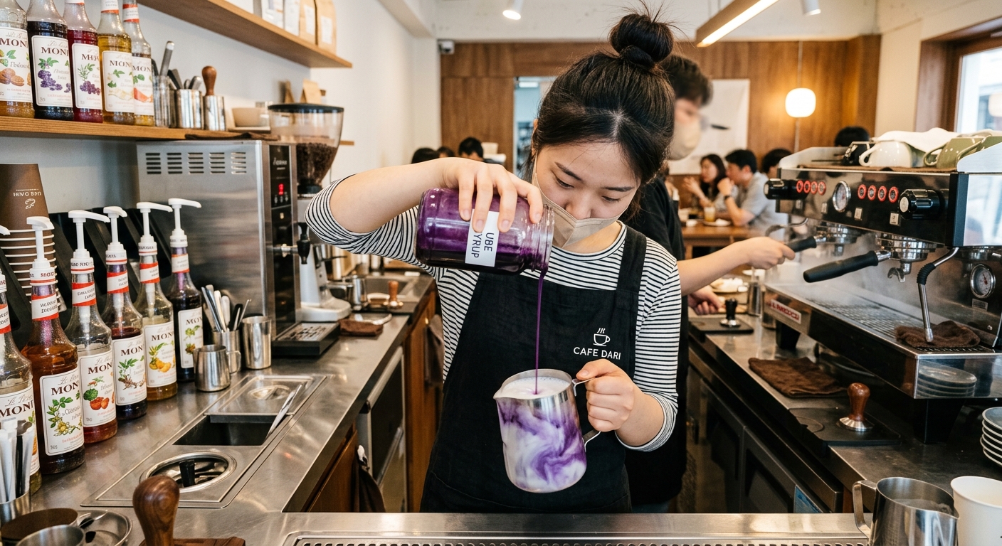 ウベドリンクの調理プロセス
