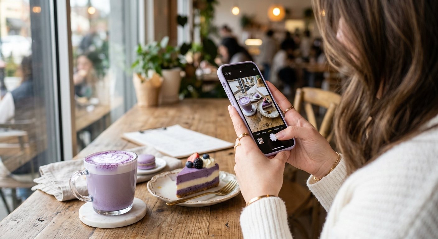 MZ世代がウベスイーツをSNSにシェアする瞬間